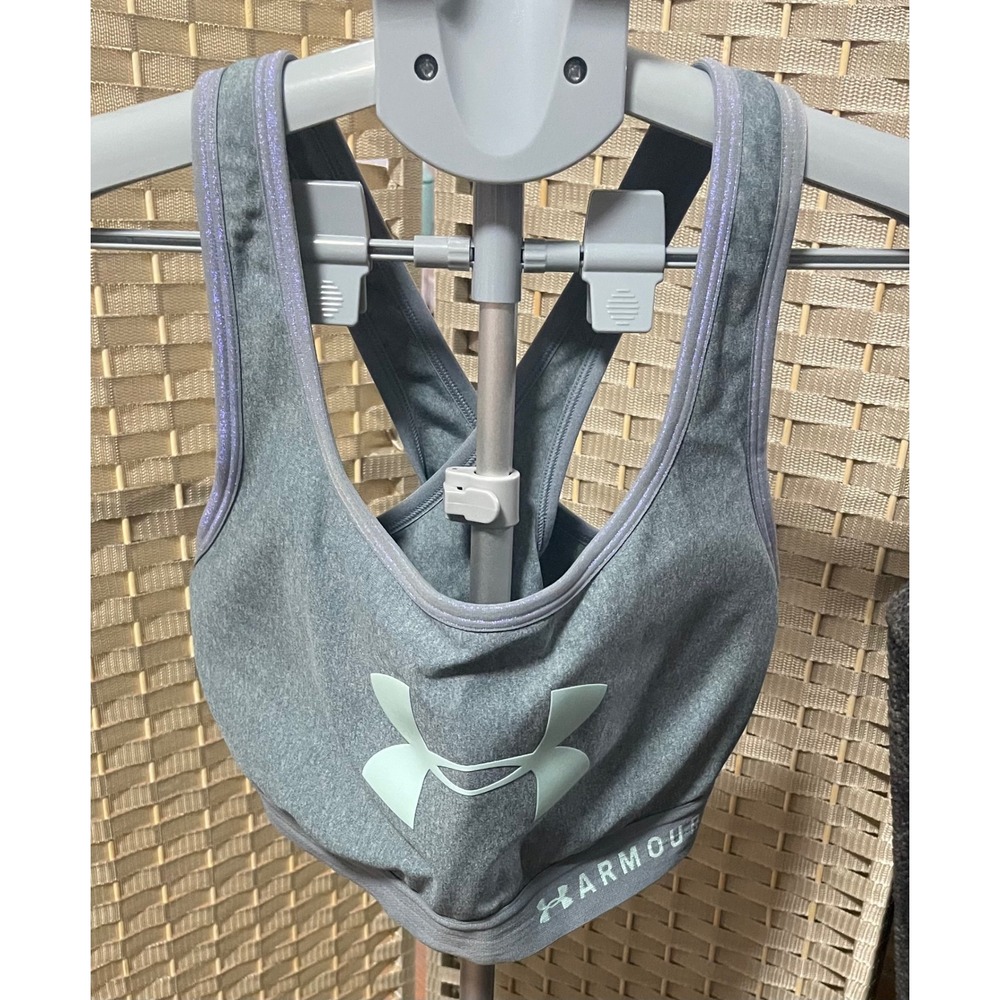 Under Armour HeatGear Sports Bra 1X Gray Heather Shimmer Metallic